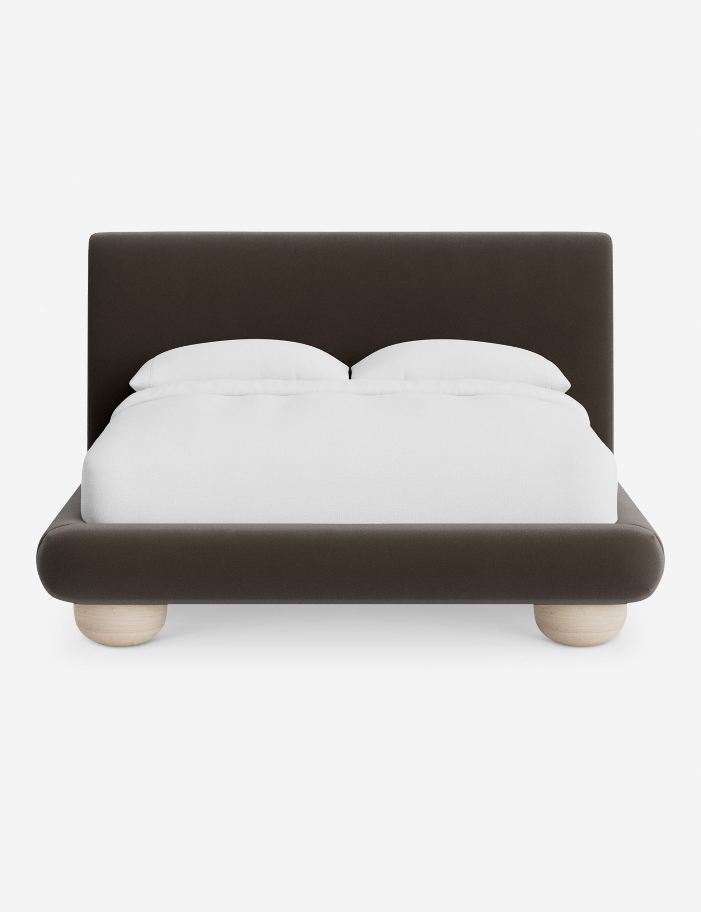 Rivo Platform Bed | Upholstered Frame, Light Wood Grain Base