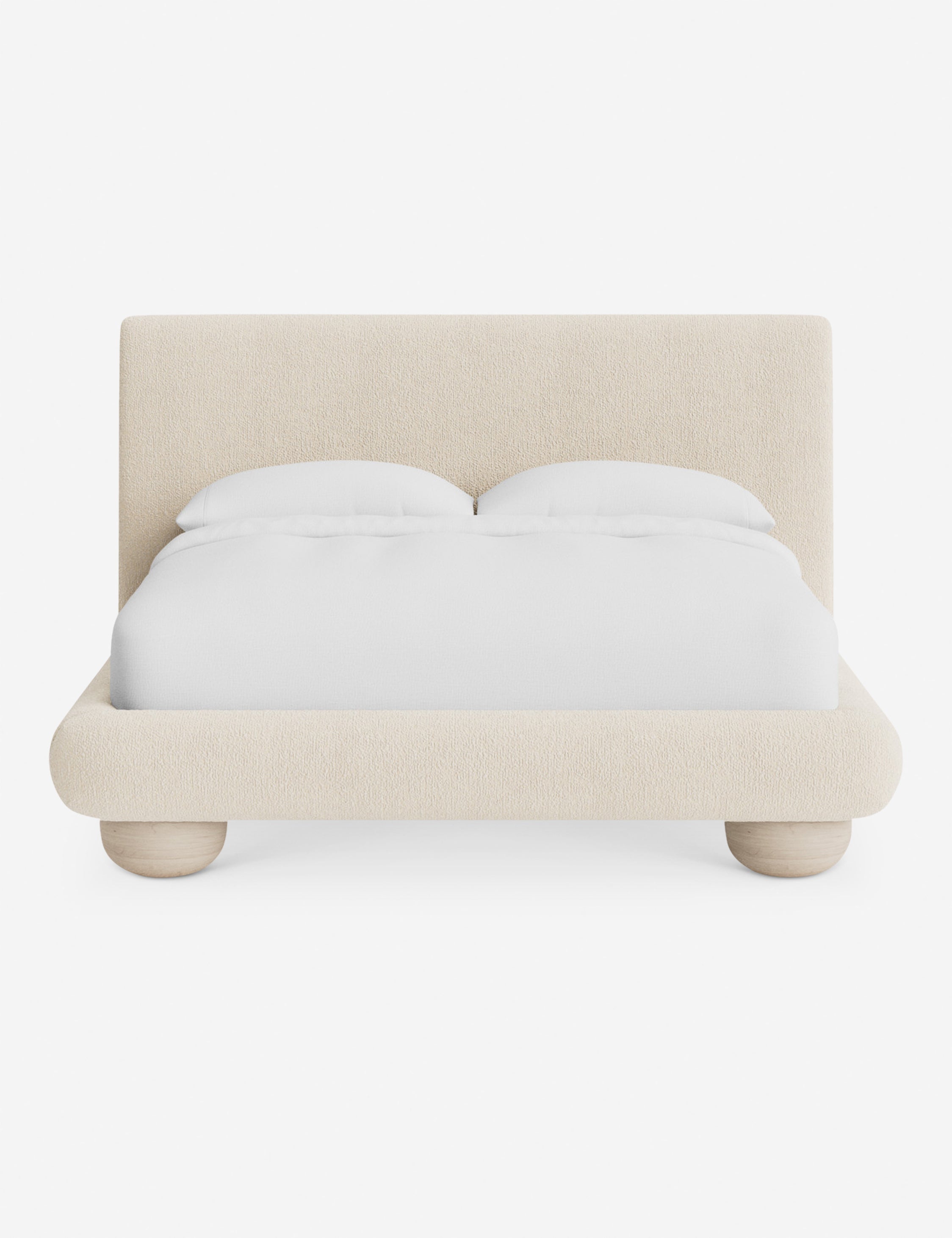 Rivo Platform Bed | Upholstered Frame, Light Wood Grain Base