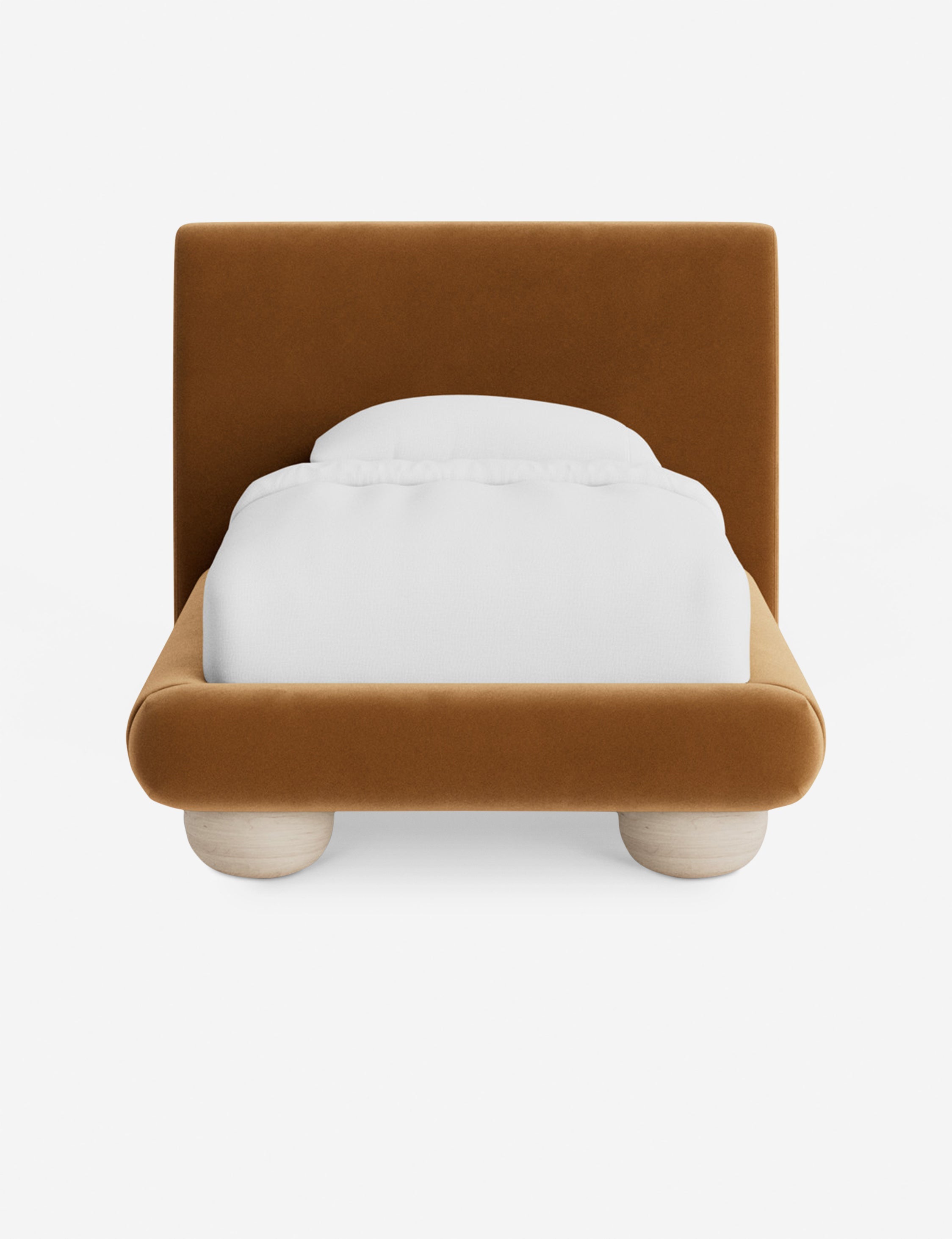 Rivo Platform Bed | Upholstered Frame, Light Wood Grain Base