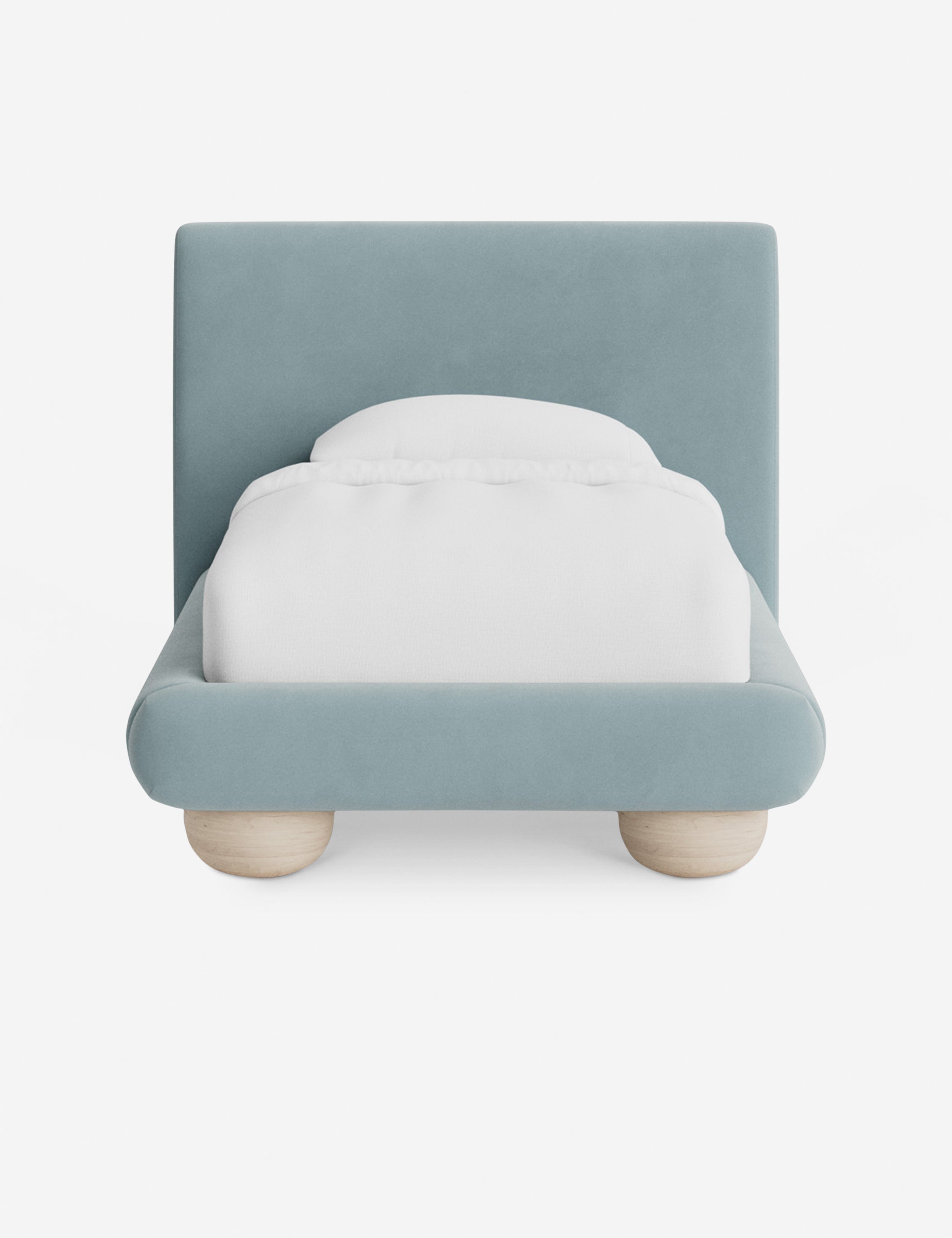 Rivo Platform Bed | Upholstered Frame, Light Wood Grain Base