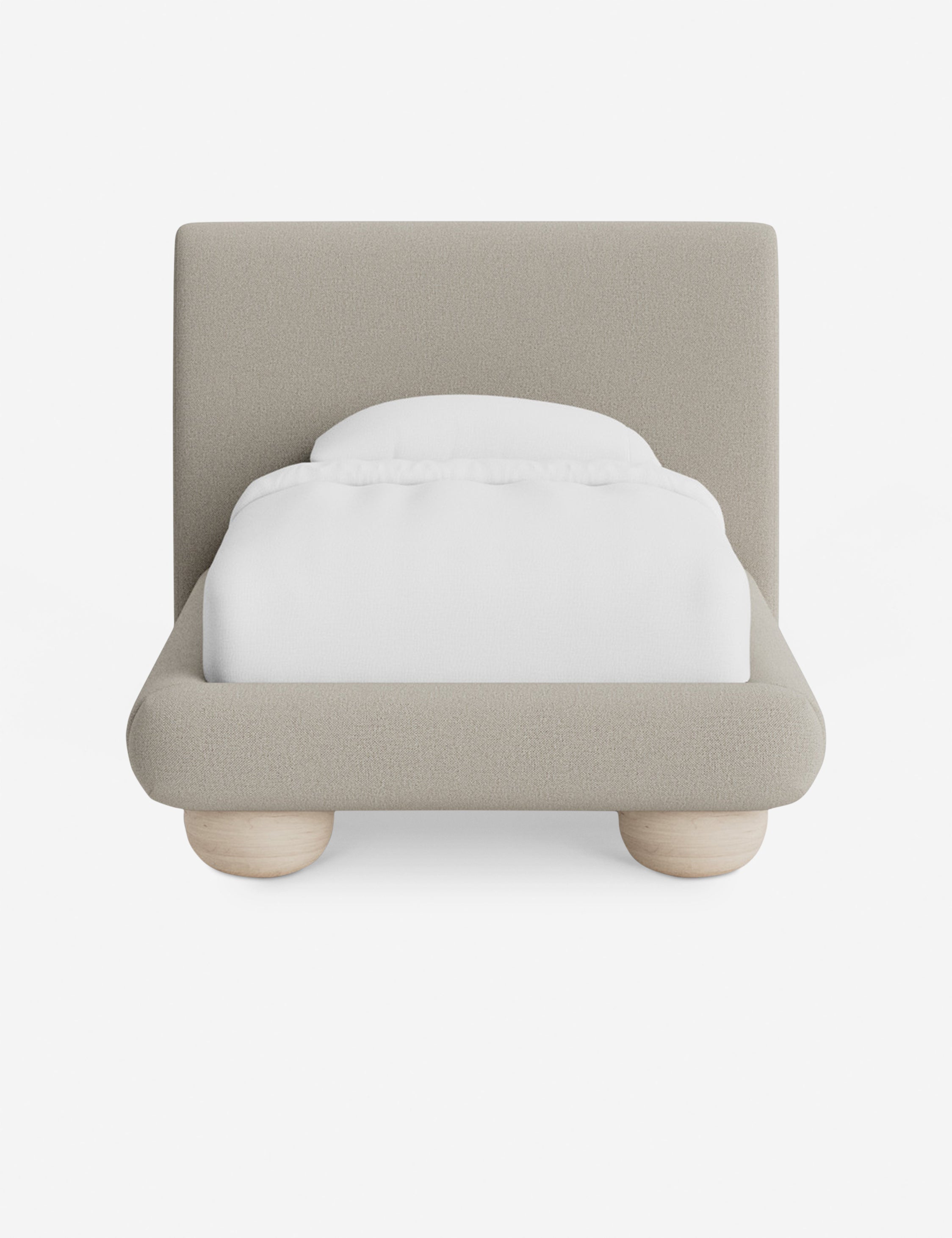 Rivo Platform Bed | Upholstered Frame, Light Wood Grain Base