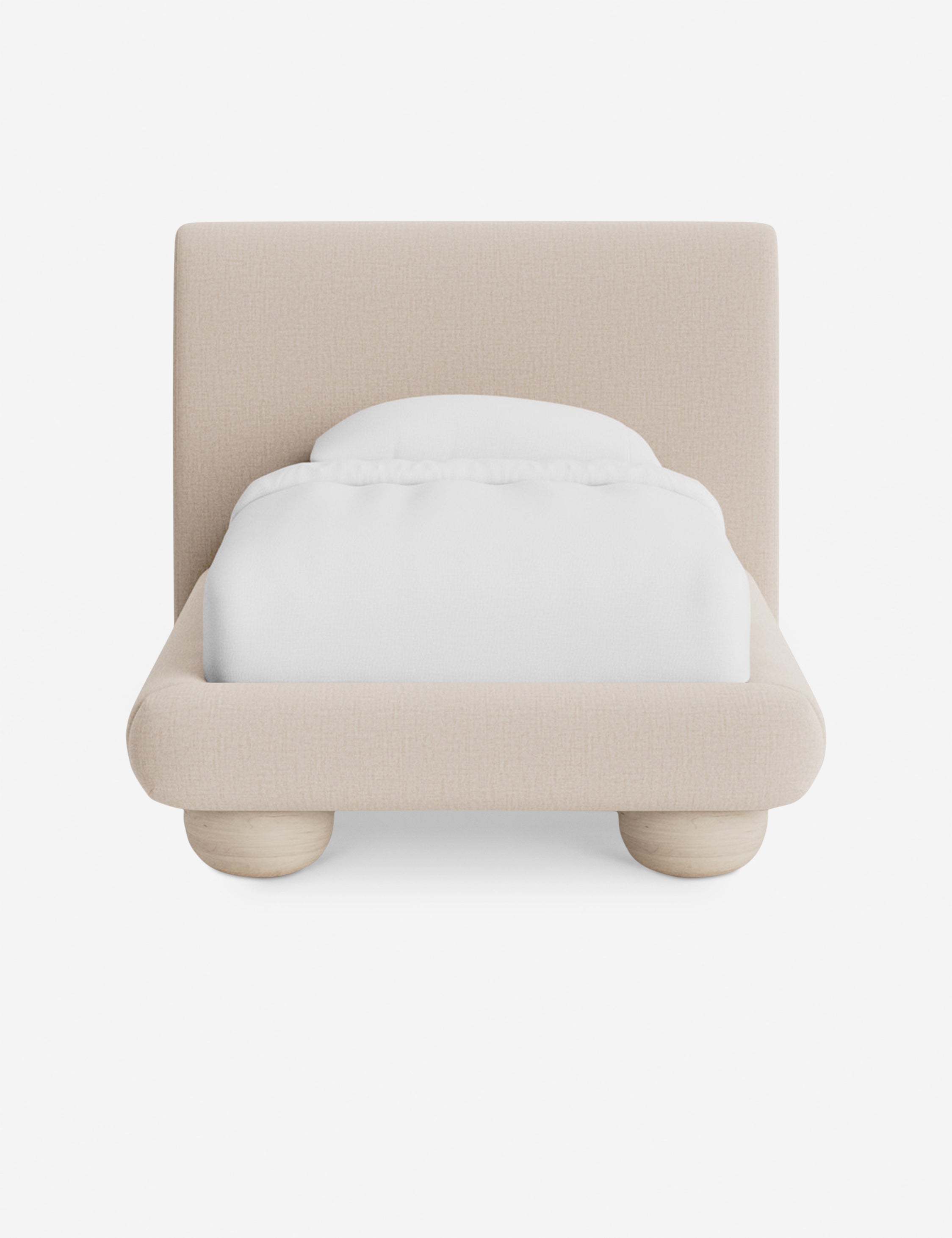 Rivo Platform Bed | Upholstered Frame, Light Wood Grain Base