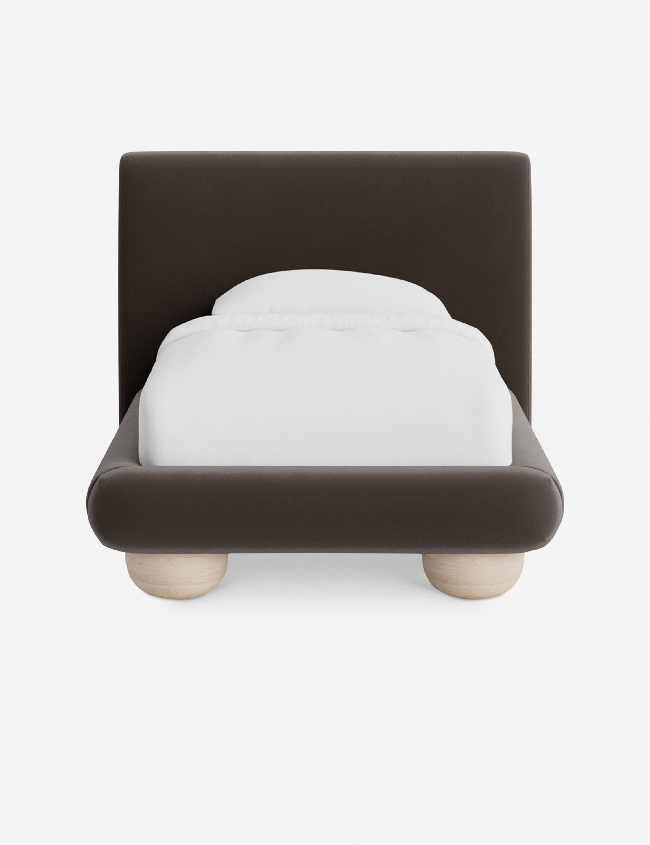 Rivo Platform Bed | Upholstered Frame, Light Wood Grain Base