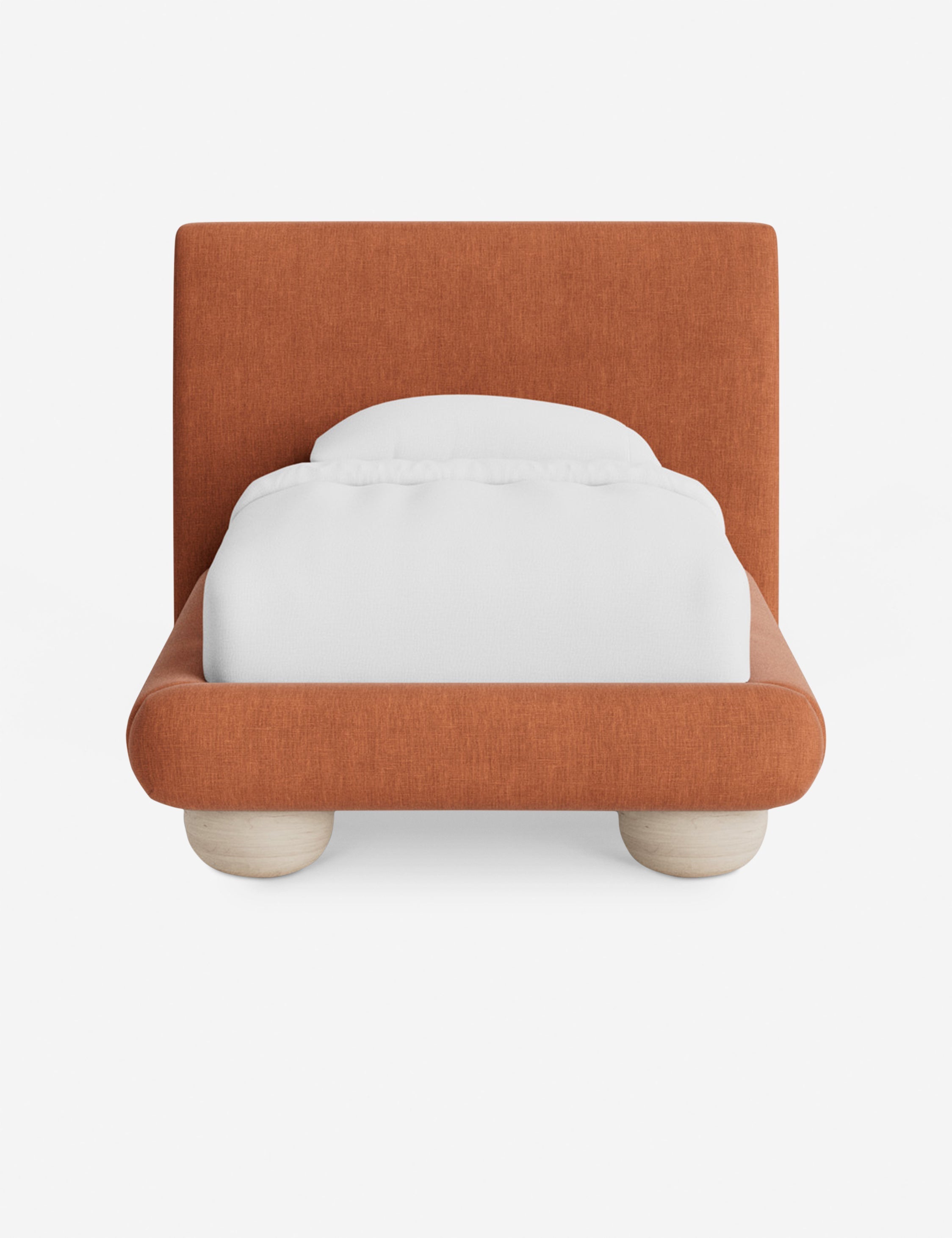 Rivo Platform Bed | Upholstered Frame, Light Wood Grain Base