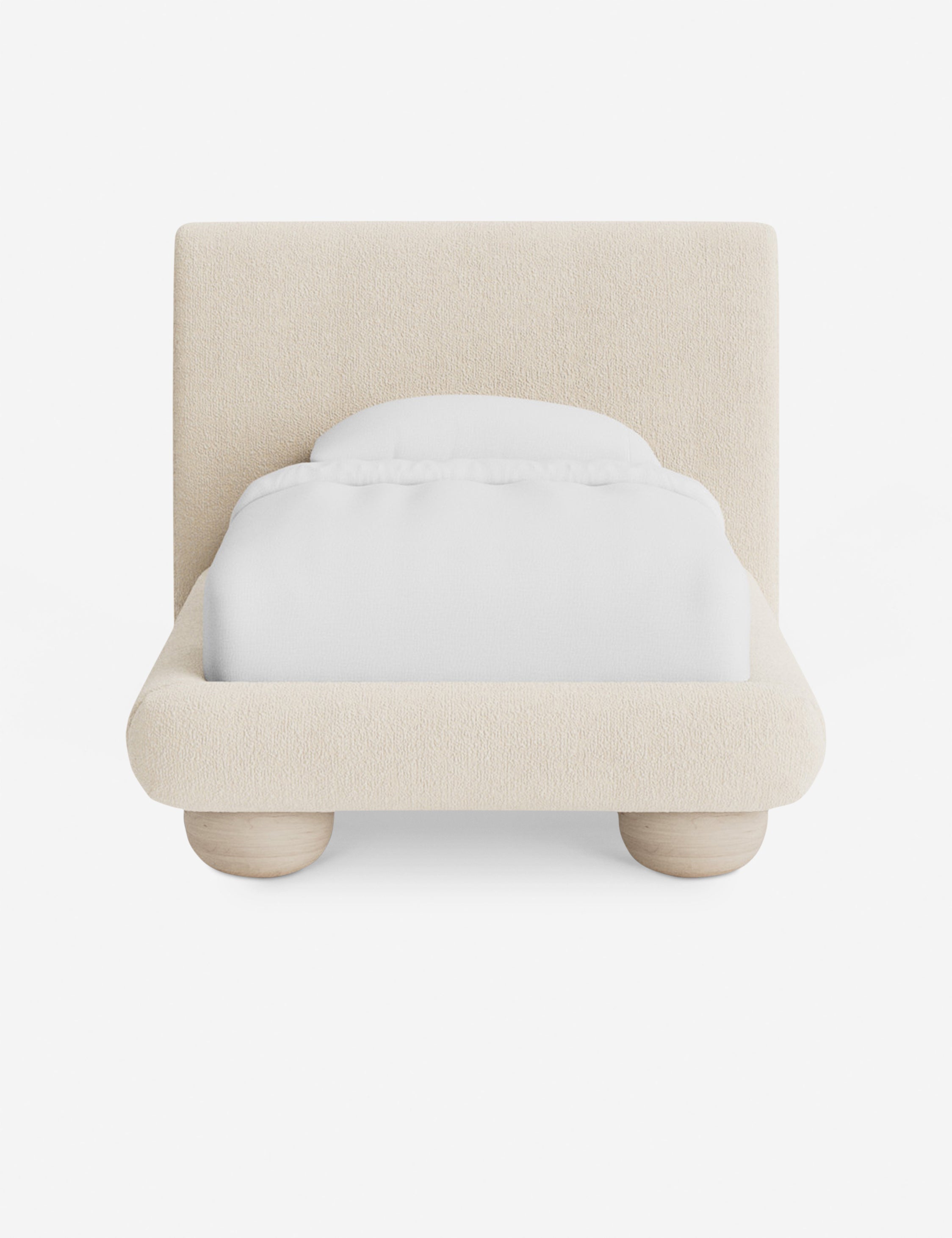 Rivo Platform Bed | Upholstered Frame, Light Wood Grain Base