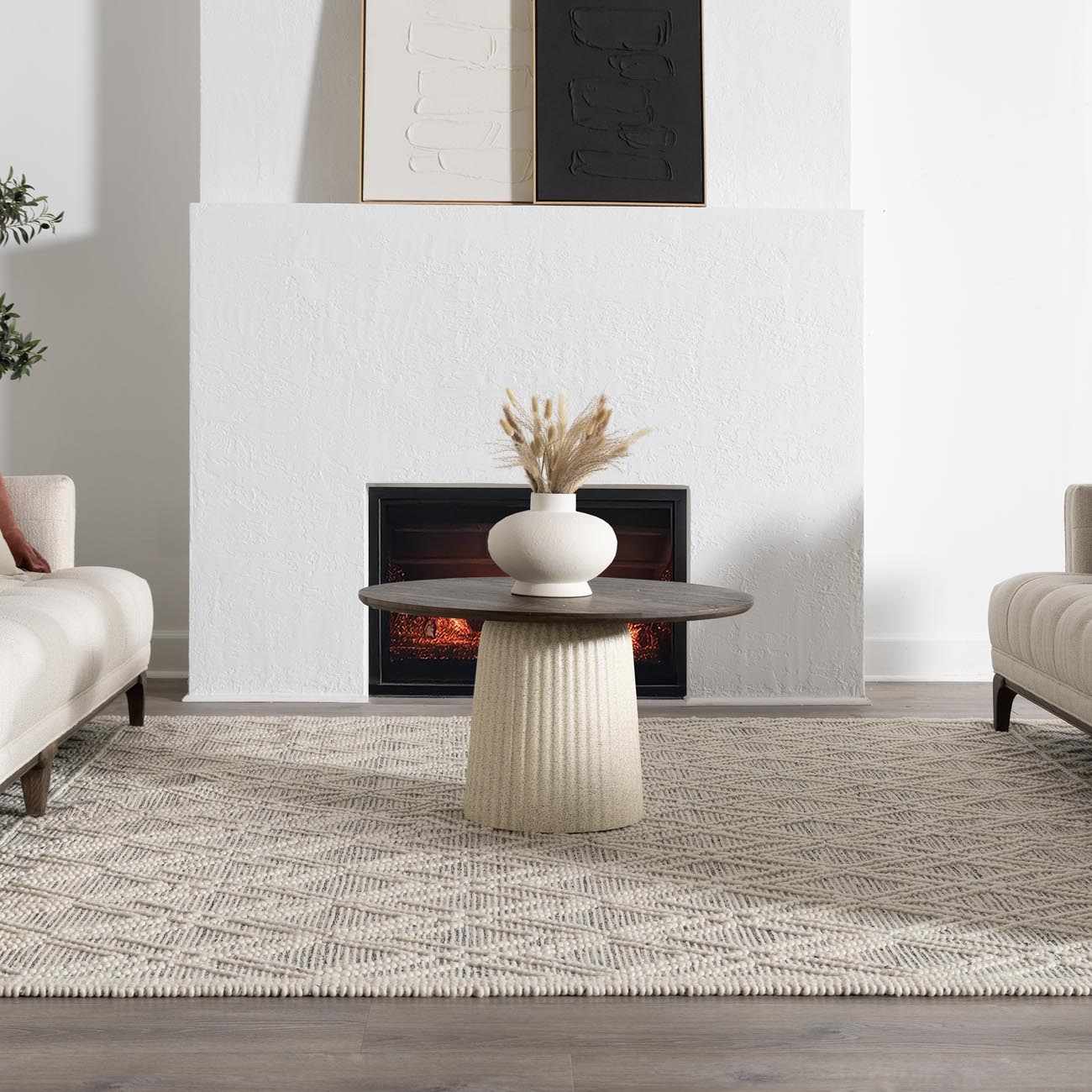 Bramble Area Rug  Hand Woven  40% Wool, Ivory & Black Geometric