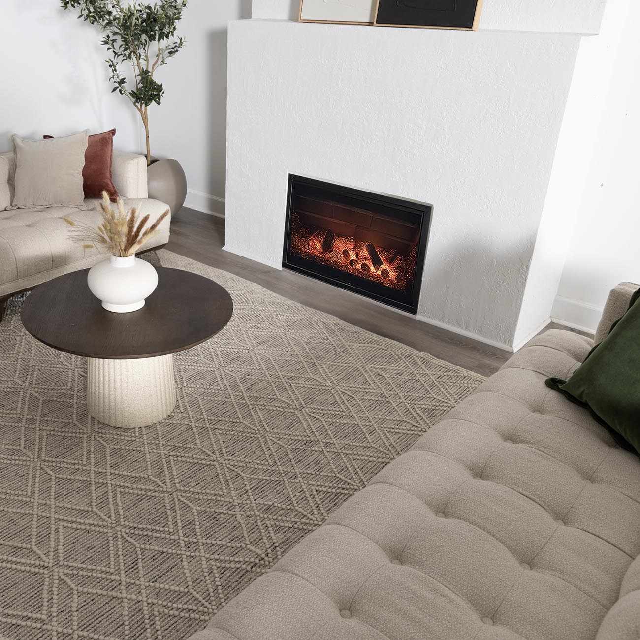 Bramble Area Rug  Hand Woven  40% Wool, Ivory & Black Geometric