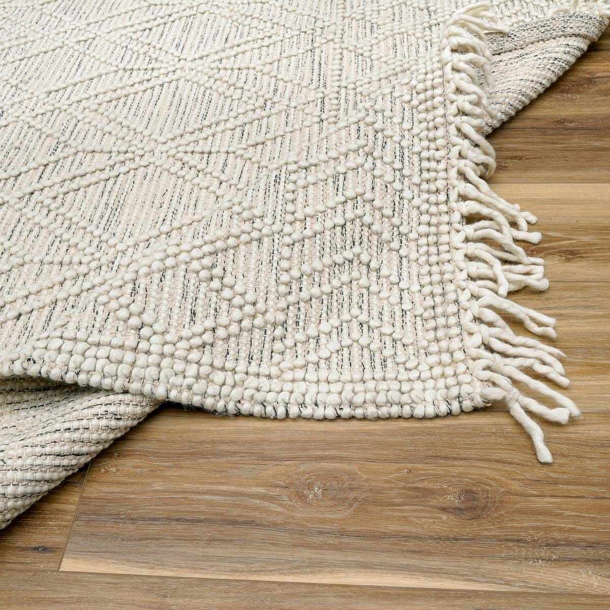 Bramble Area Rug  Hand Woven  40% Wool, Ivory & Black Geometric