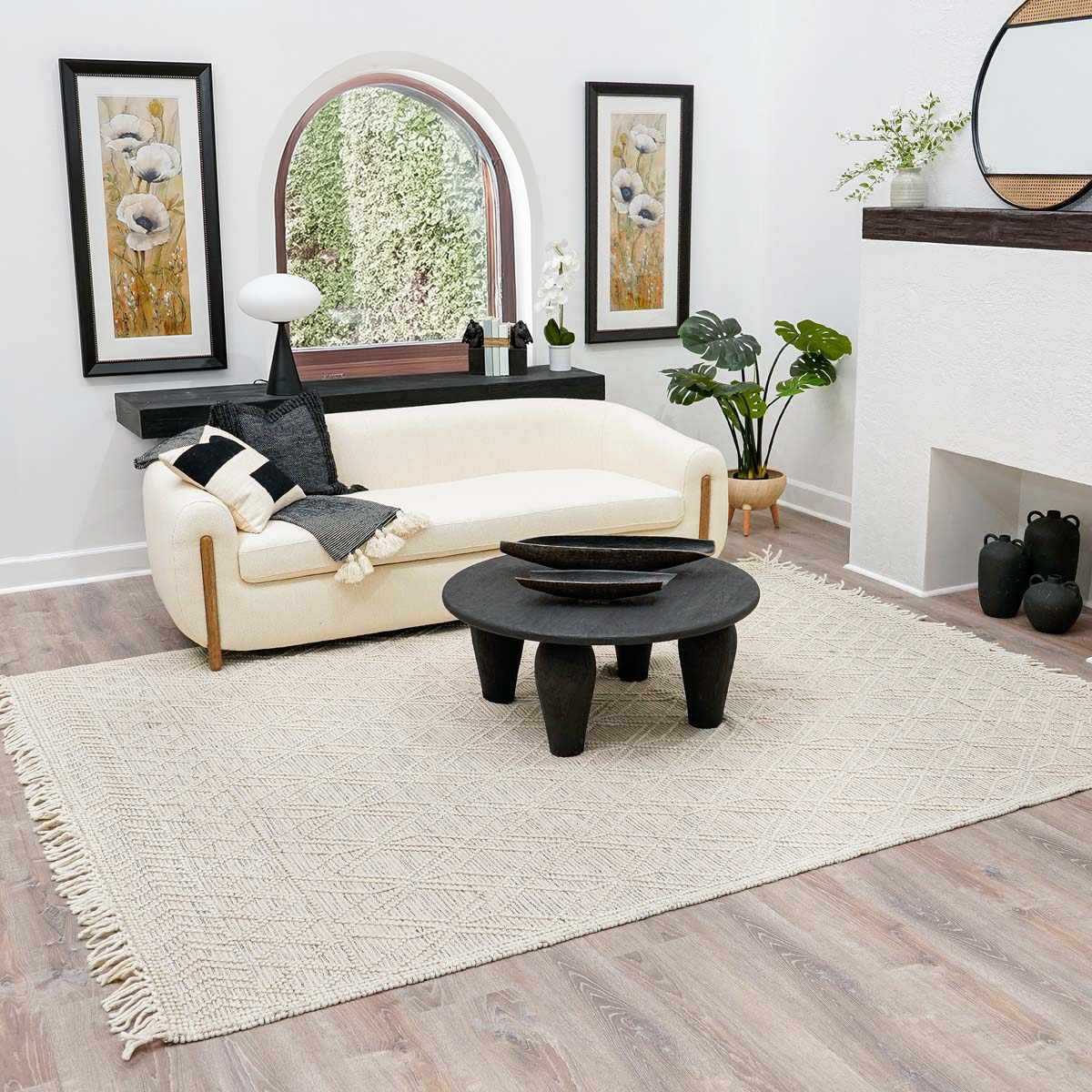 Bramble Area Rug  Hand Woven  40% Wool, Ivory & Black Geometric