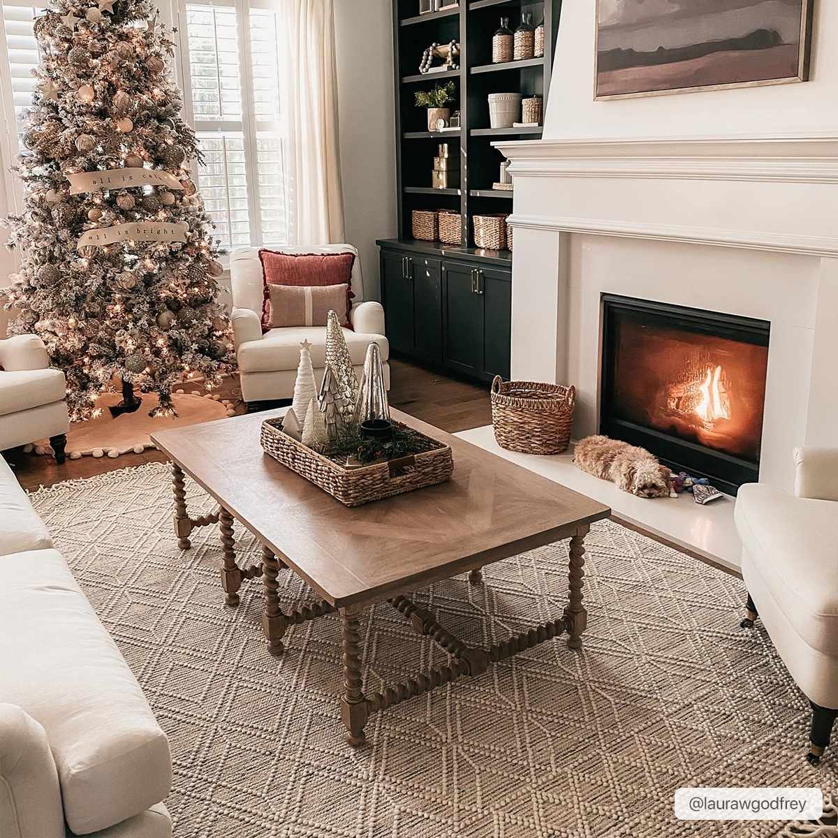 Bramble Area Rug  Hand Woven  40% Wool, Ivory & Black Geometric