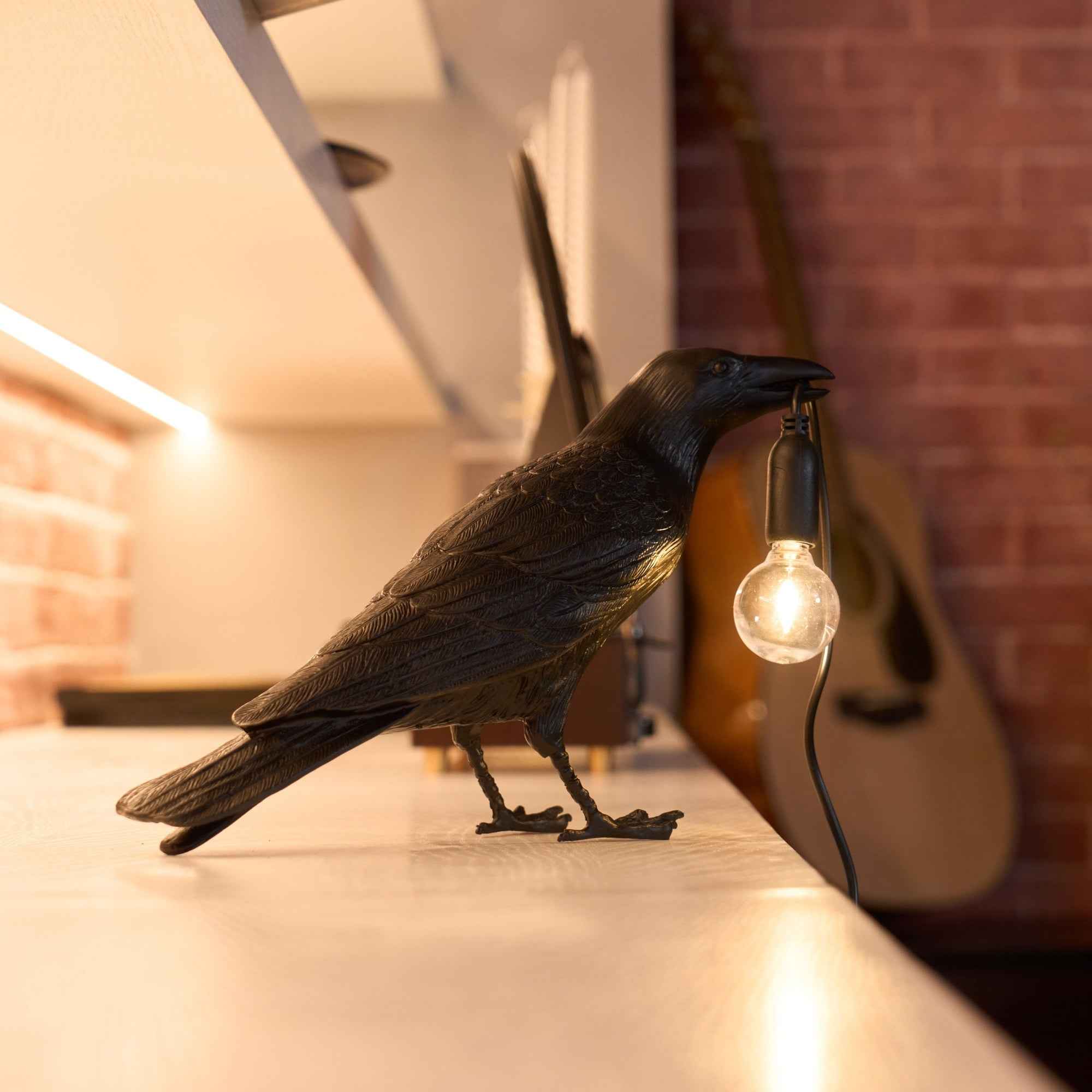 Boreas Raven Table Lamp | Detailed Resin Design, Modern Black Finish