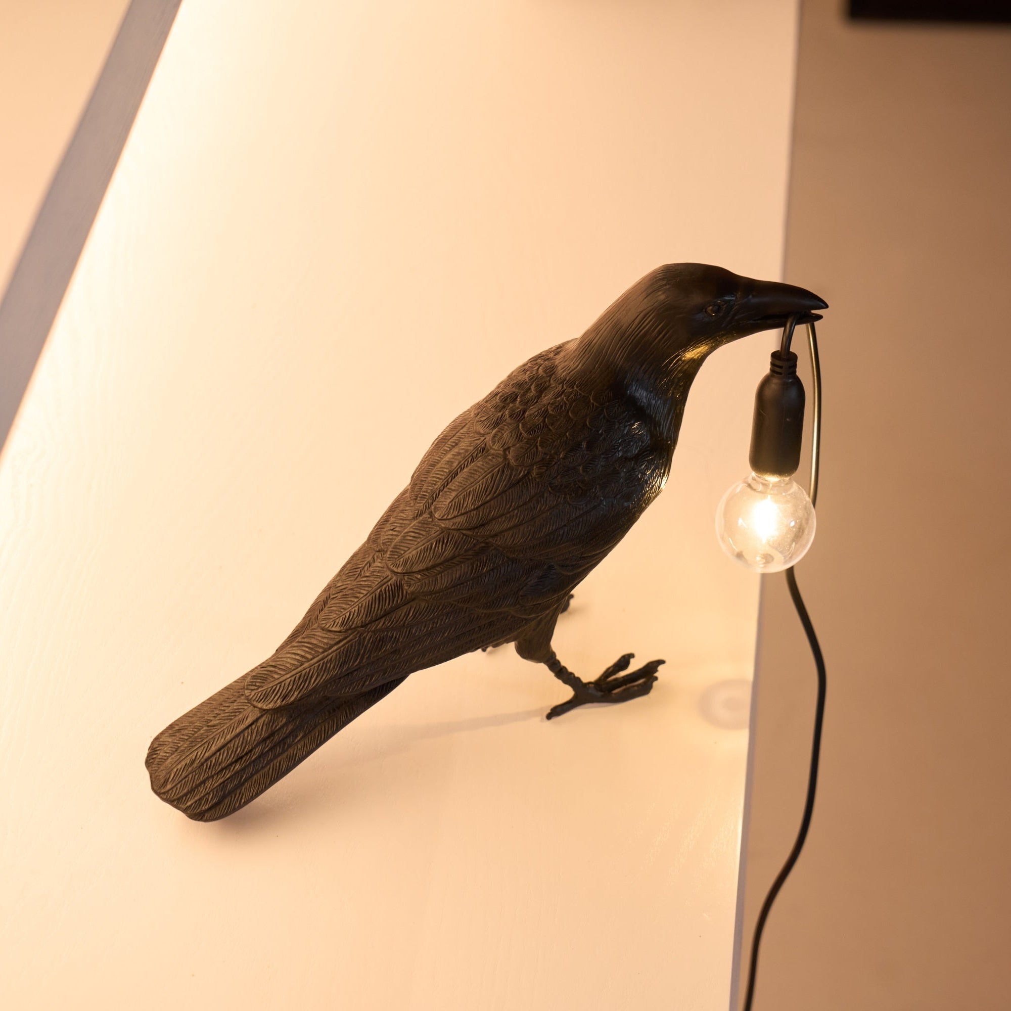 Boreas Raven Table Lamp | Detailed Resin Design, Modern Black Finish