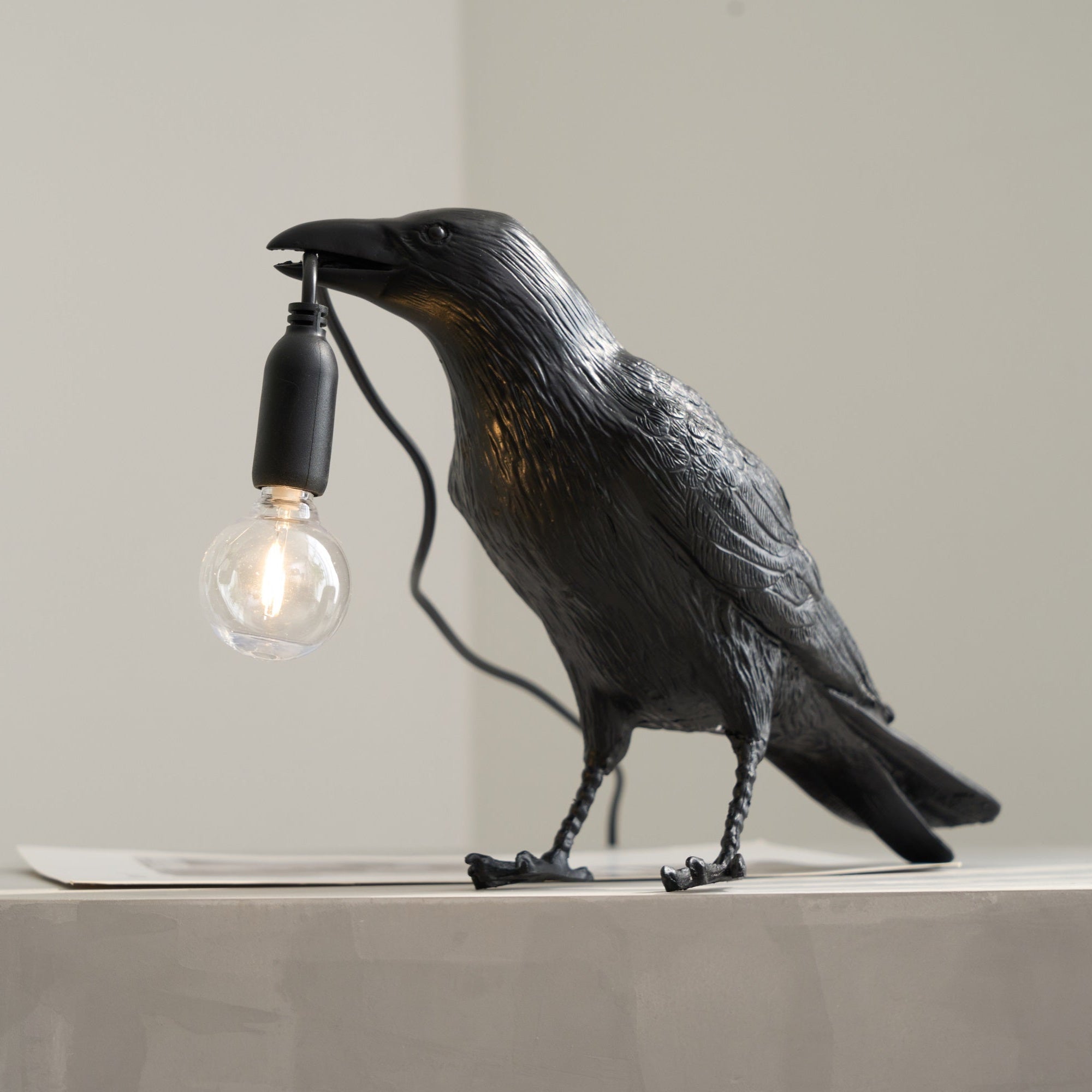 Boreas Raven Table Lamp | Detailed Resin Design, Modern Black Finish
