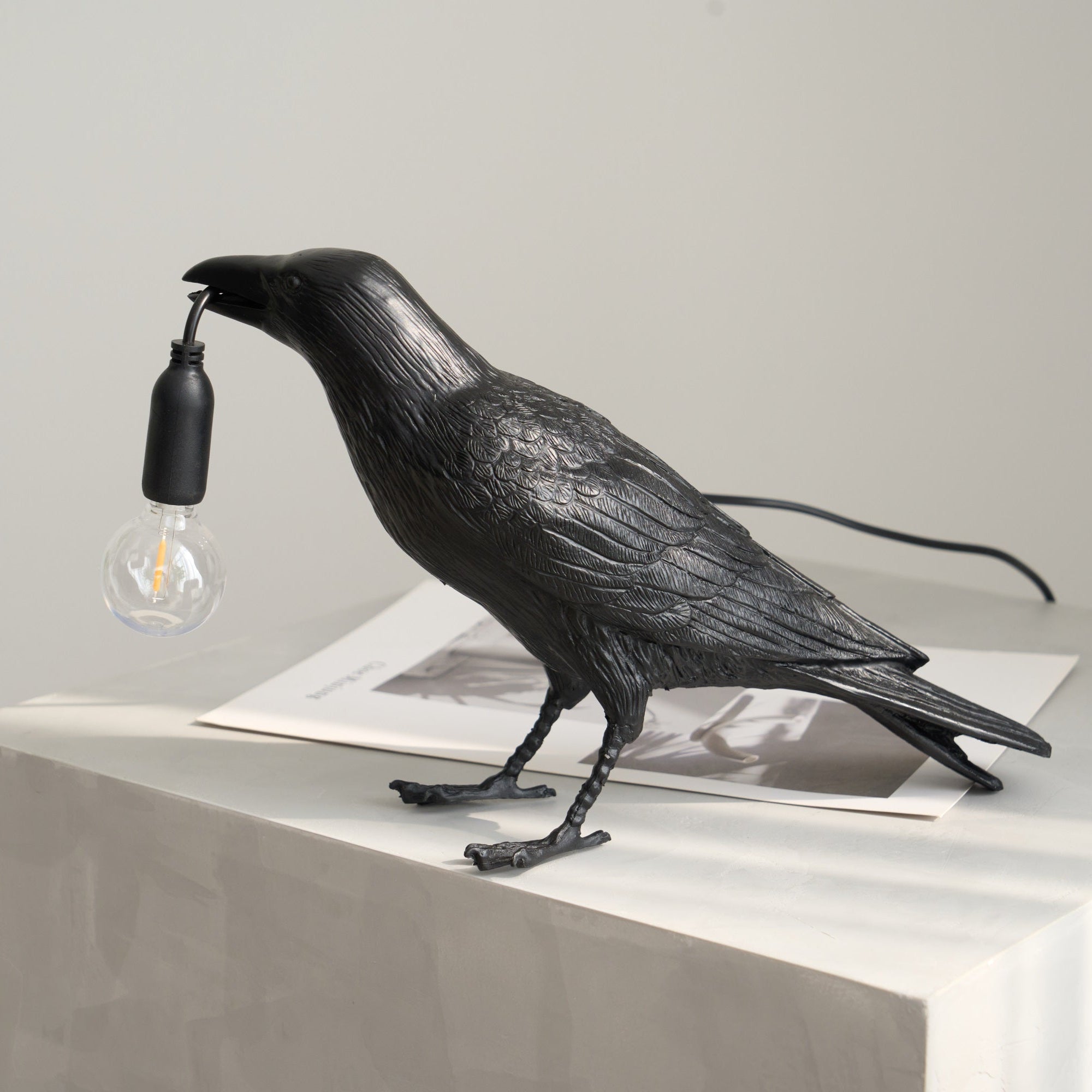 Boreas Raven Table Lamp | Detailed Resin Design, Modern Black Finish