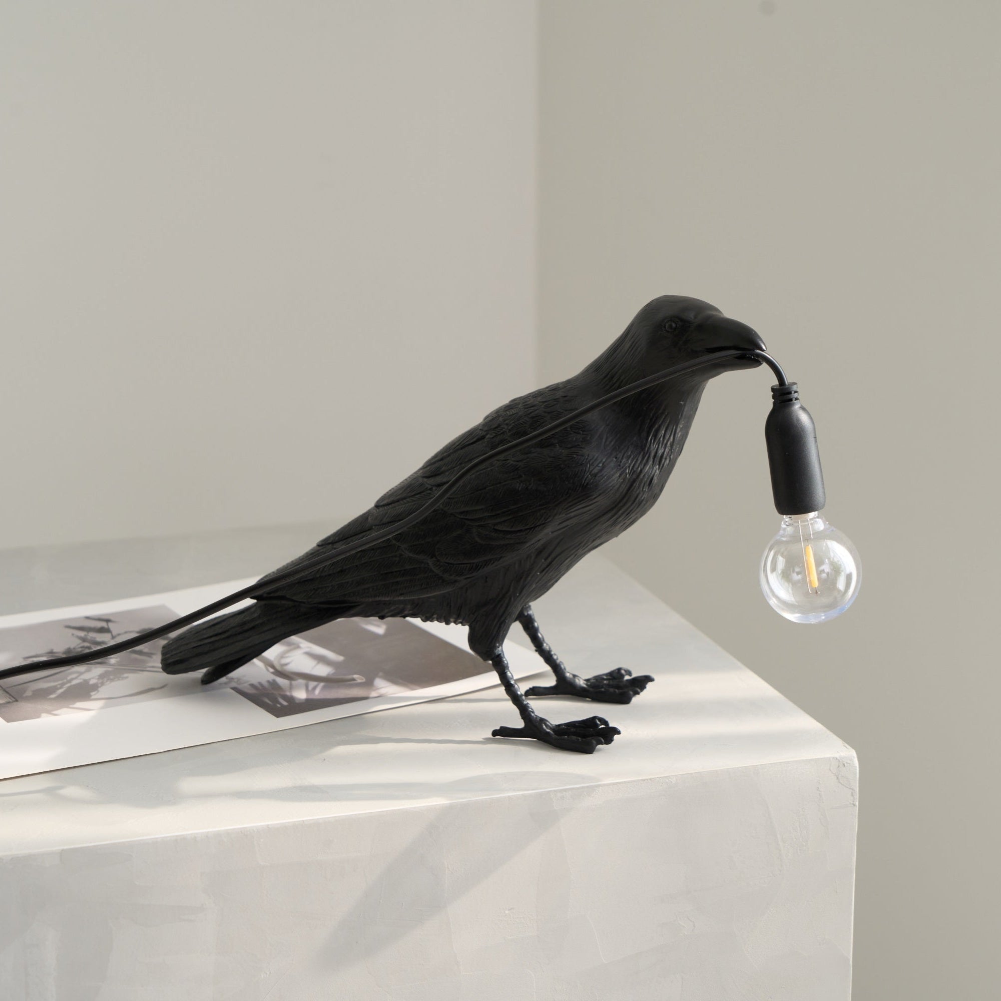 Boreas Raven Table Lamp | Detailed Resin Design, Modern Black Finish