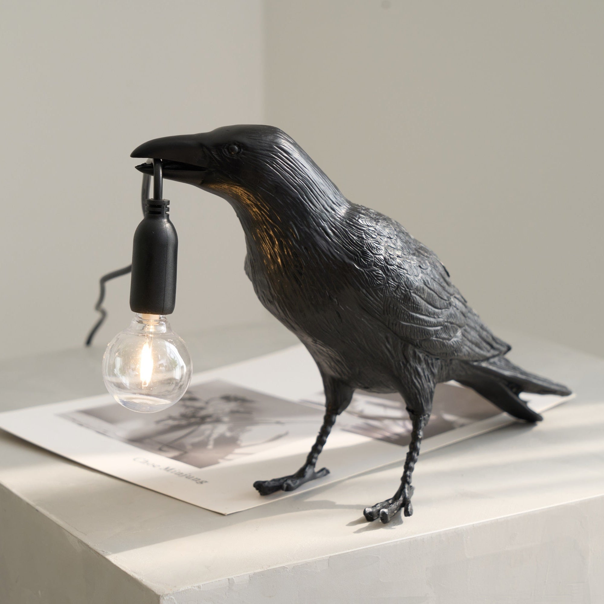 Boreas Raven Table Lamp | Detailed Resin Design, Modern Black Finish