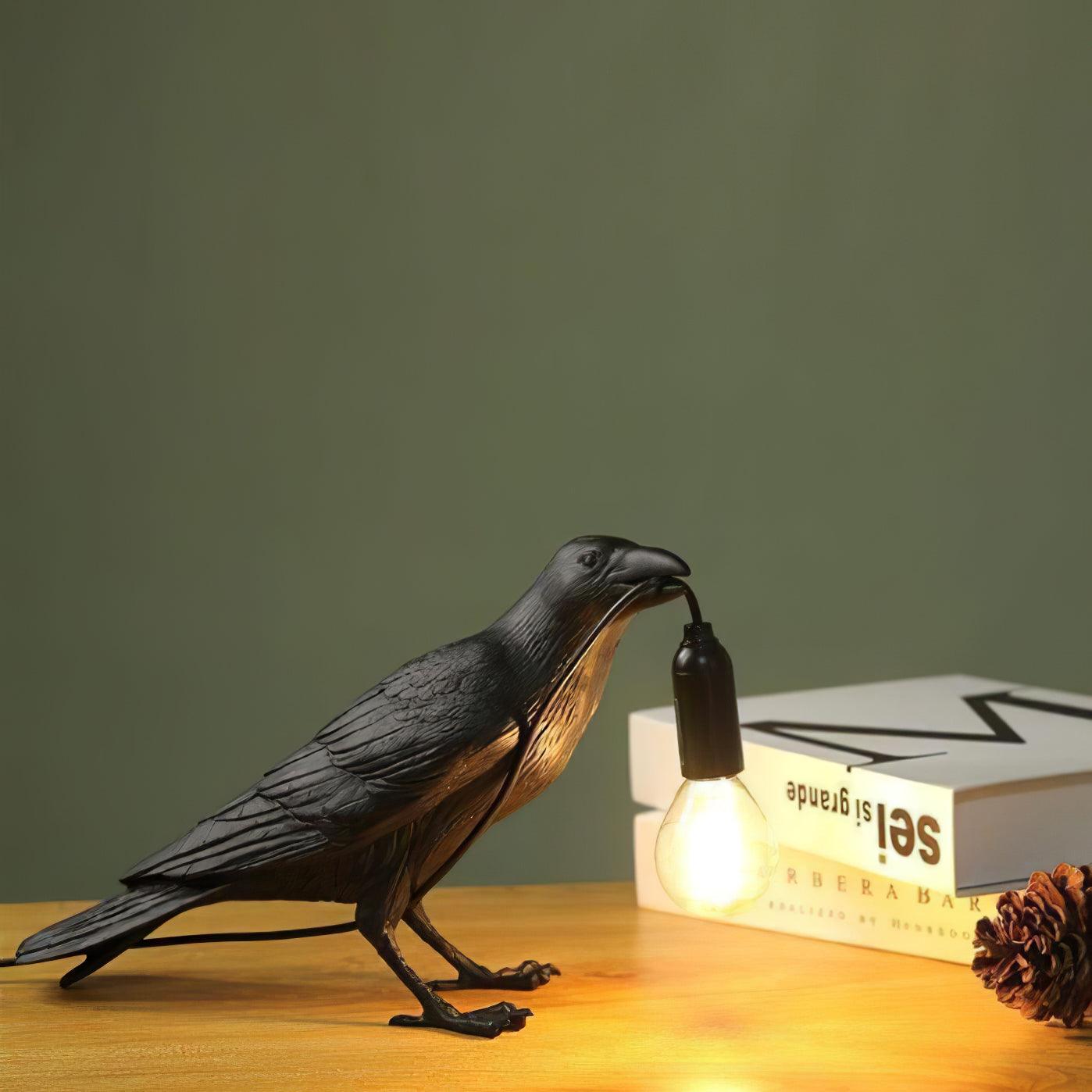 Boreas Raven Table Lamp | Detailed Resin Design, Modern Black Finish