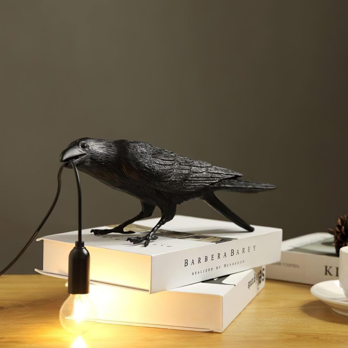 Boreas Raven Table Lamp | Detailed Resin Design, Modern Black Finish