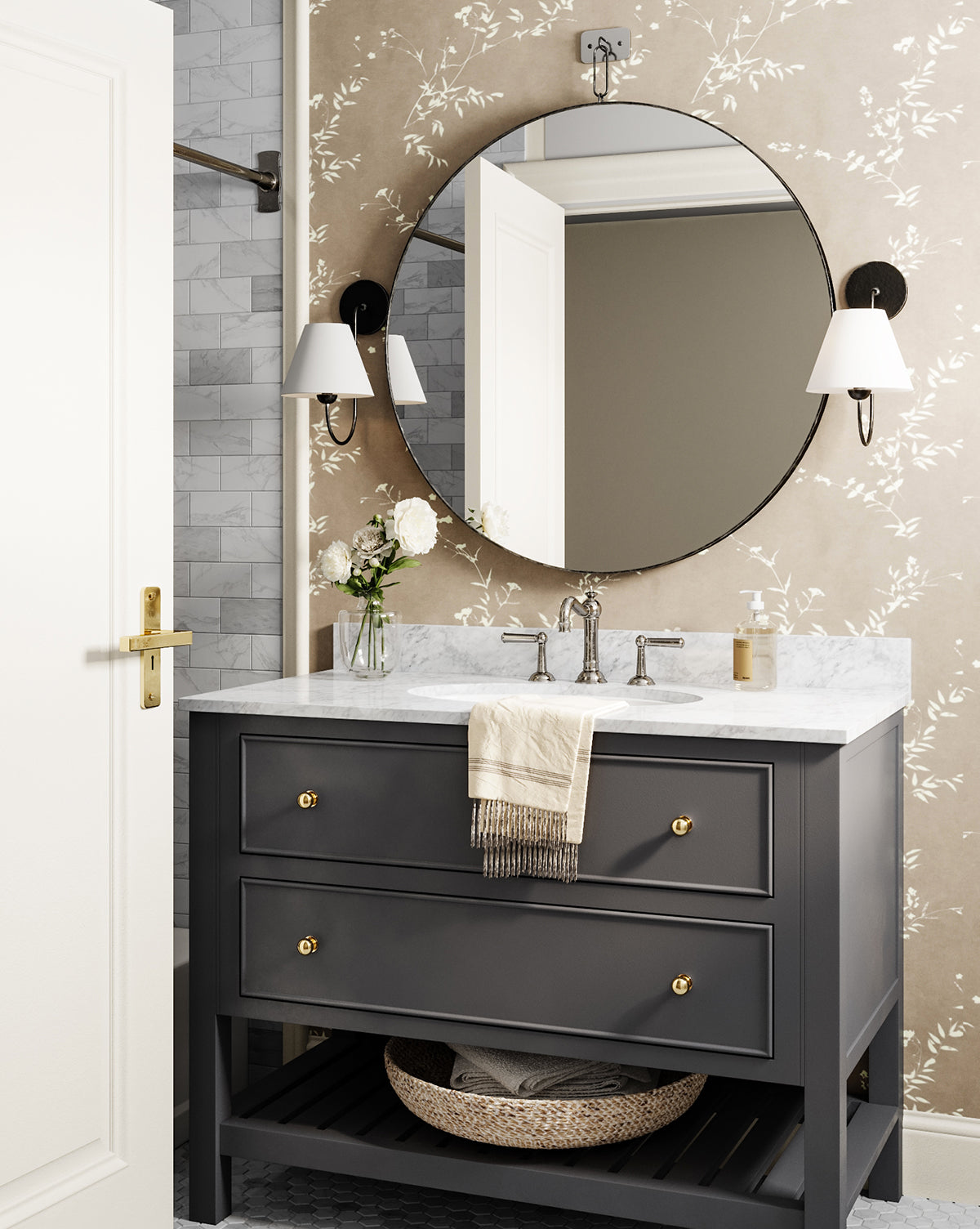 Vireo Sconce  Brass Body with Linen Shade