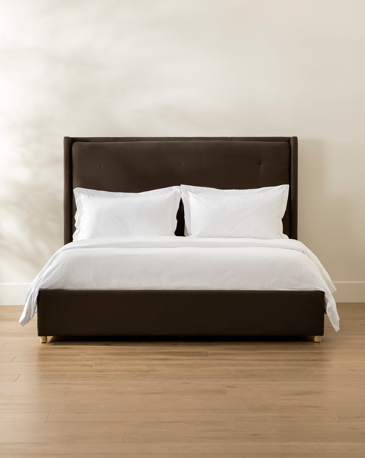 Ria Upholstered Bed  Tufted Headboard, Customizable Fabrics