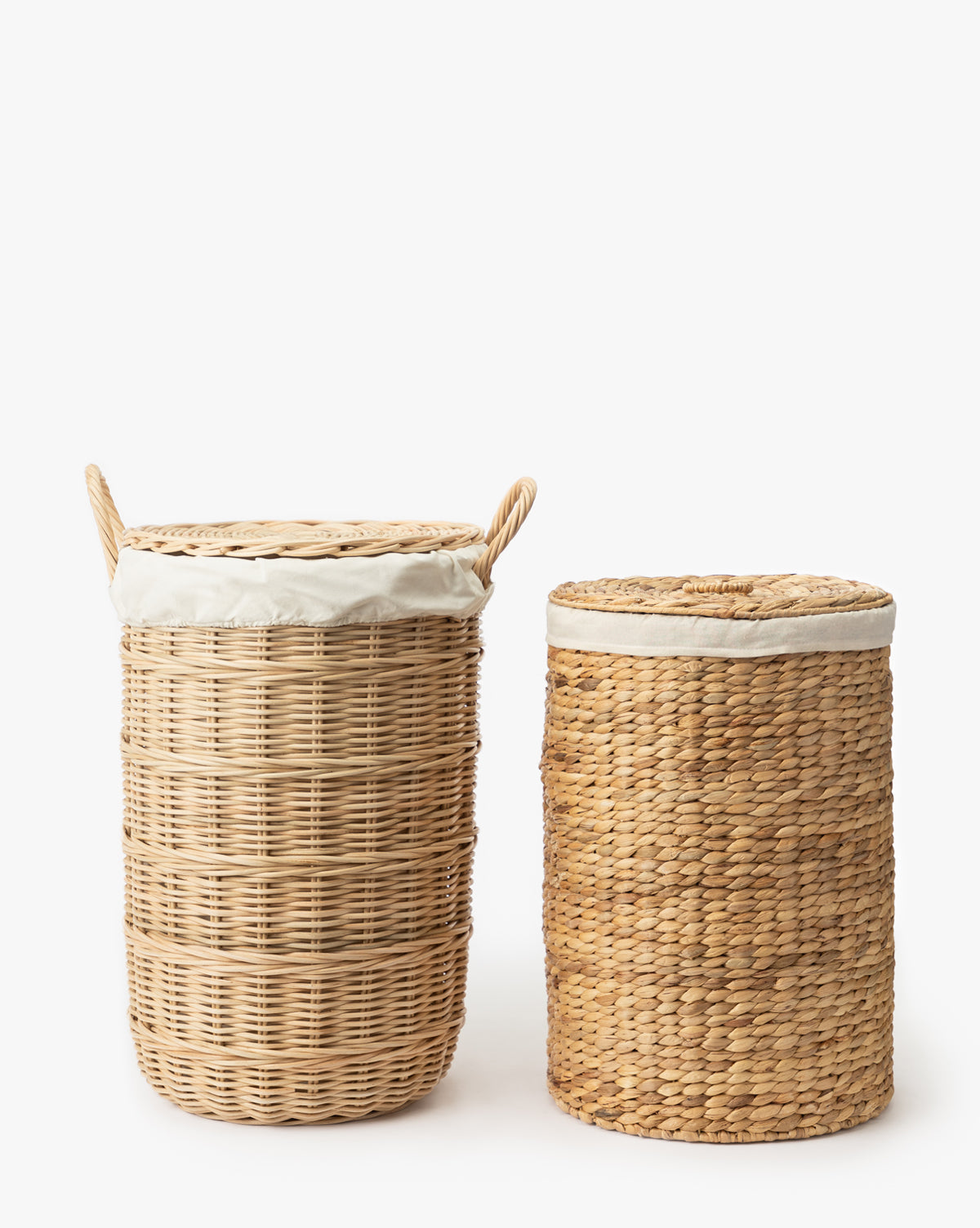 Bela Round Water Hyacinth Basket  Removable Lid, Iron Frame