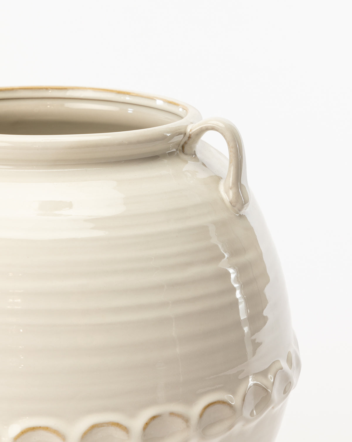 Bela Rounded White Vase  Smooth Glaze, Petite Handles