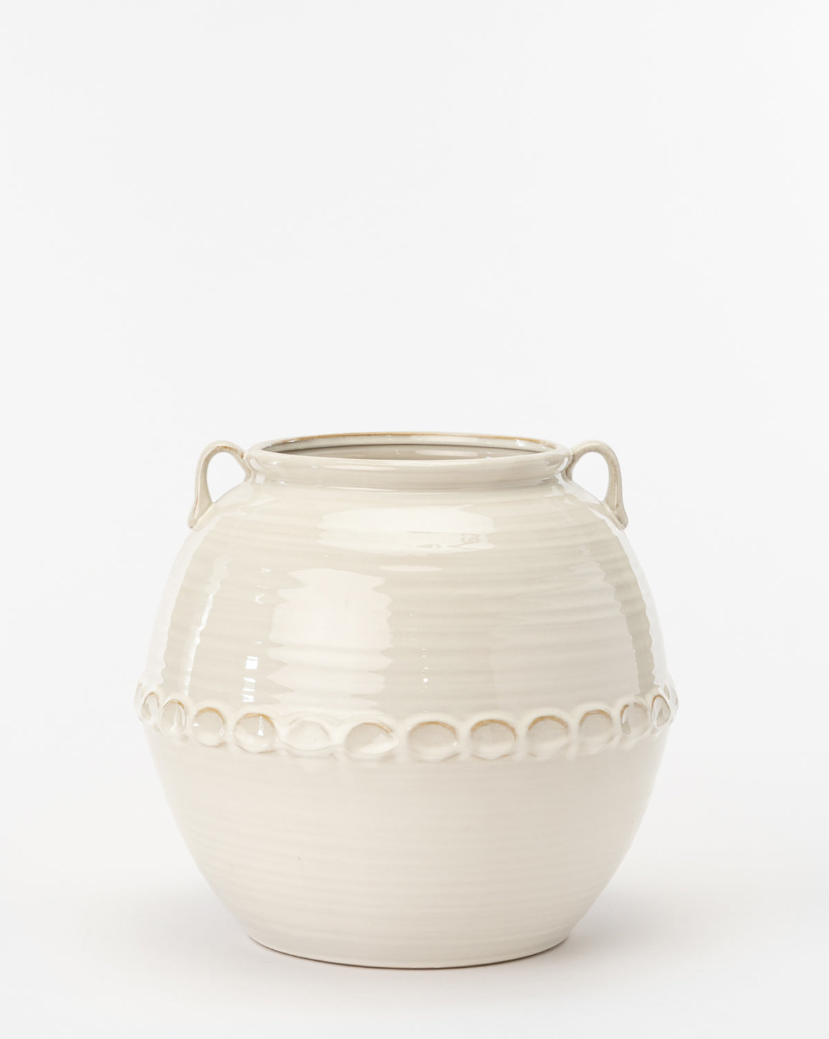 Bela Rounded White Vase  Smooth Glaze, Petite Handles