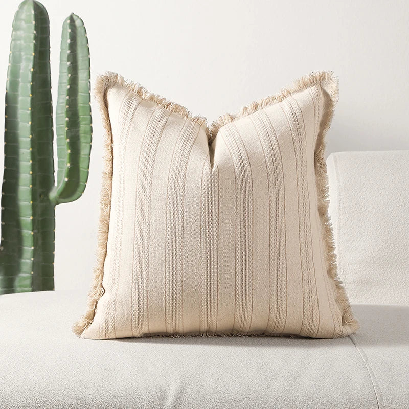 Bela Jacquard Kussenhoes | Luxe Textuur met Fijne Franje Details