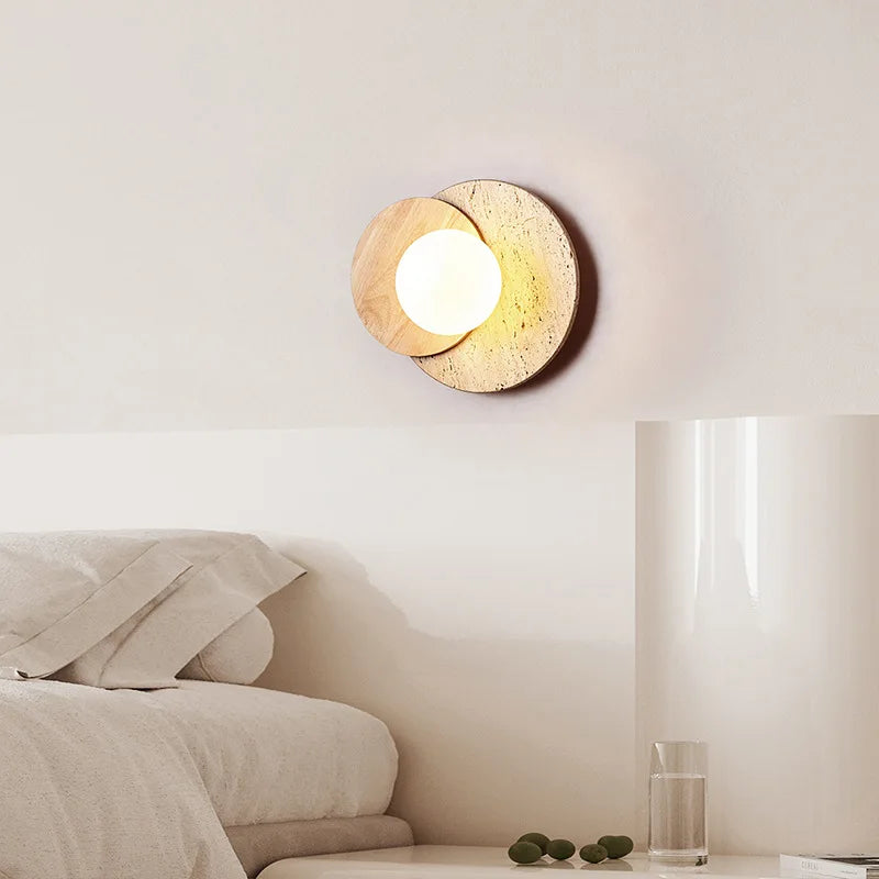 Bela Wabi-Sabi Wall Lamp | Natural Stone & Wood, Soft Ambient Glow