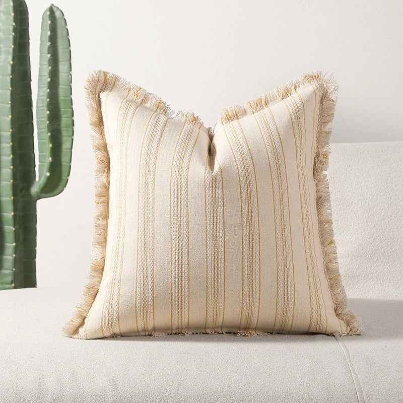 Bela Jacquard Kussenhoes | Luxe Textuur met Fijne Franje Details