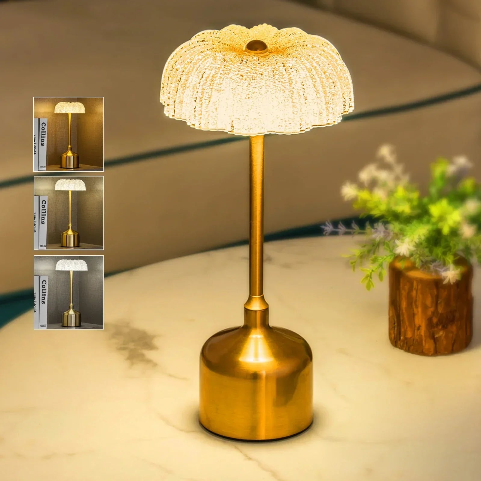 Flora Crystal Table Lamp | Rechargeable, 3 Light Colors