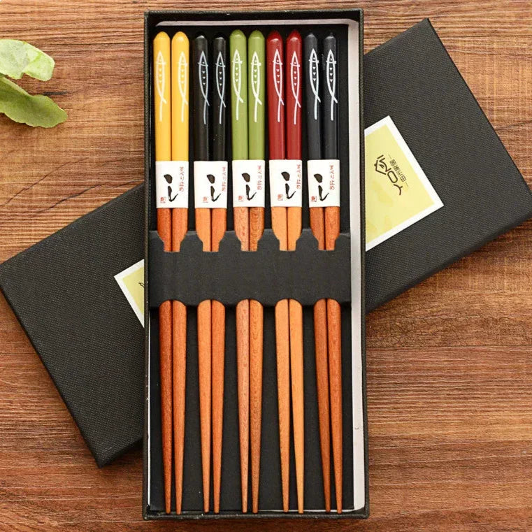 Bento Bamboe Eetstokjes Set | 5 Paar, Herbruikbaar met Geschenkdoos