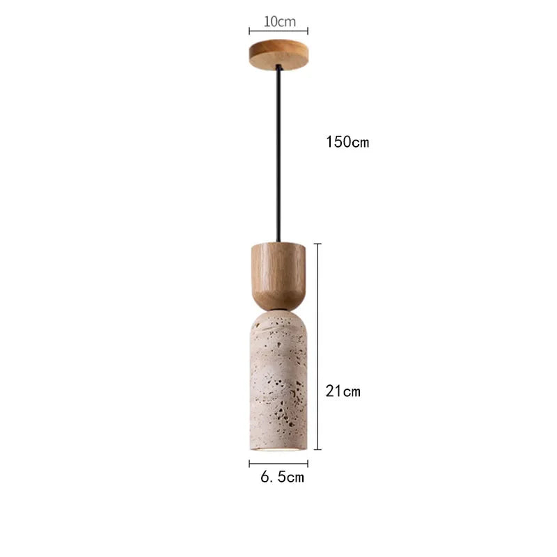 Bento Pendant Light | Natural Travertine & Walnut Wood, Adjustable Cord