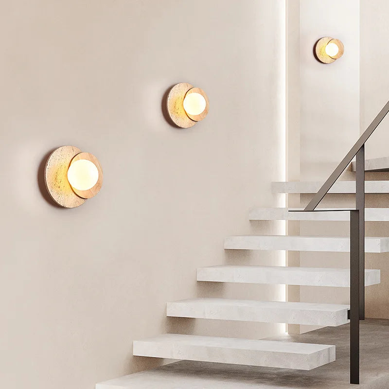 Bela Wabi-Sabi Wall Lamp | Natural Stone & Wood, Soft Ambient Glow