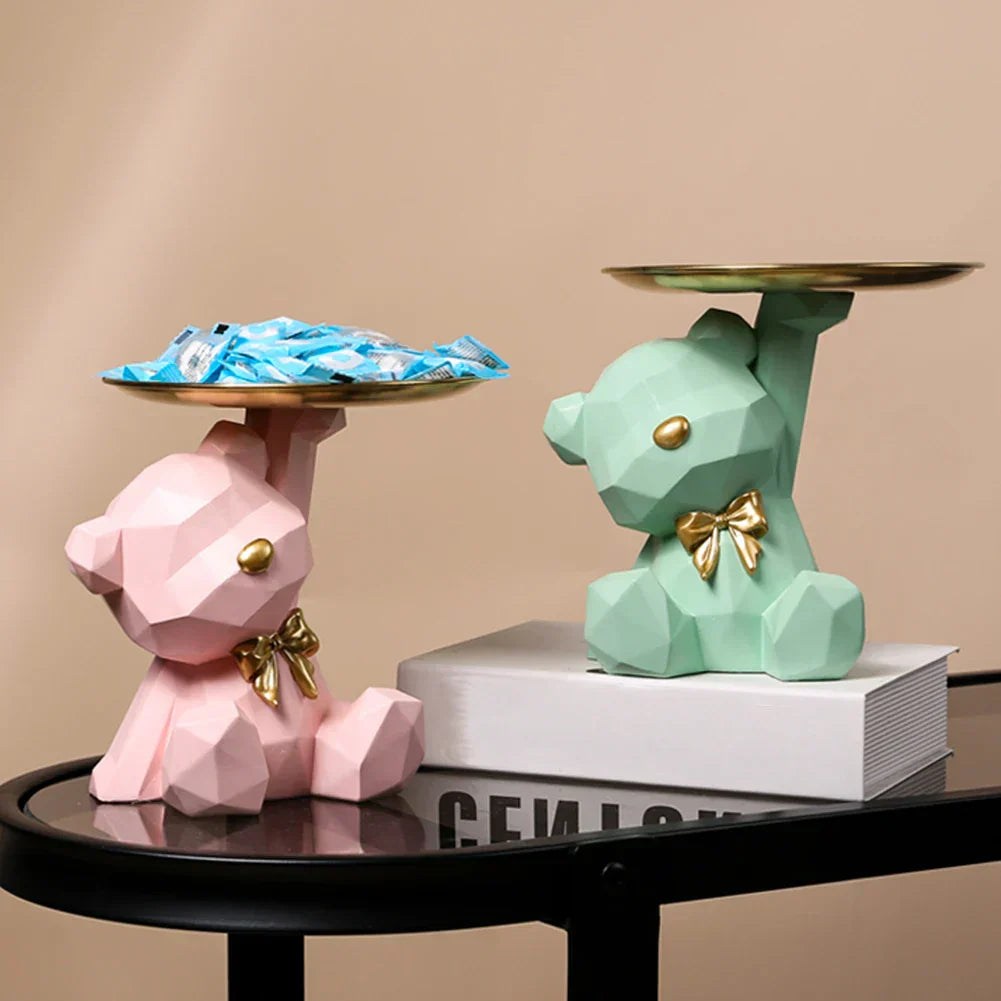 Kairo Geometric Bear Sculpture | Gold Tray, Modern Design