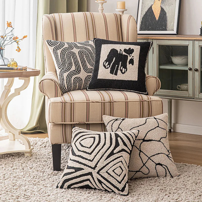 Luna Tufted Kussenhoes | Geometrisch Patroon, Zacht Katoen-Polyester