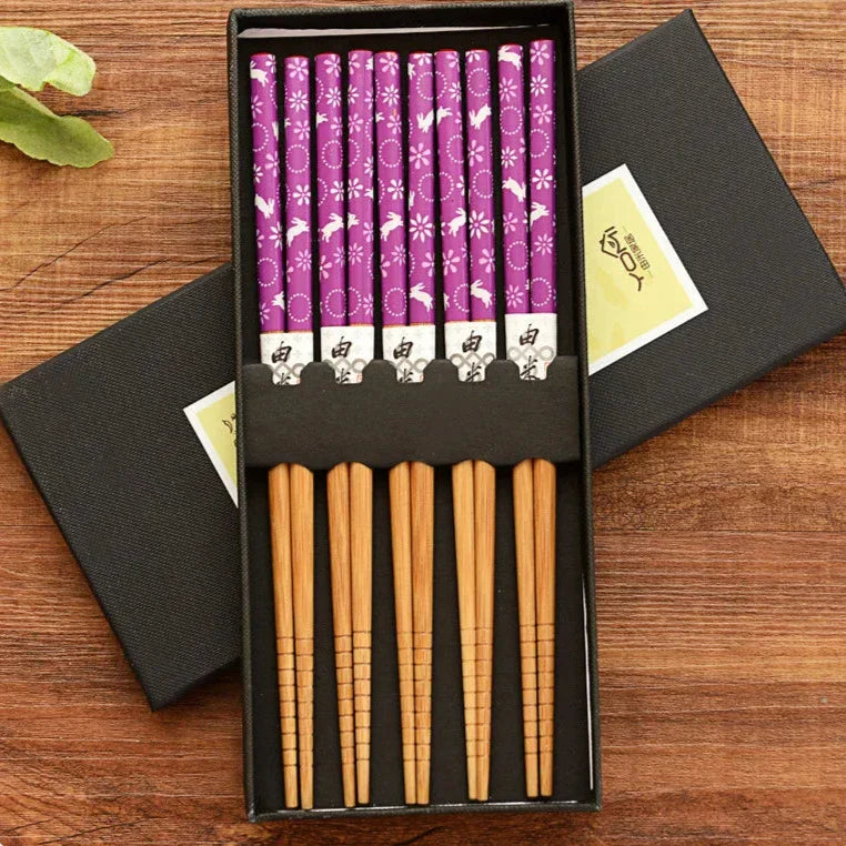 Bento Bamboe Eetstokjes Set | 5 Paar, Herbruikbaar met Geschenkdoos