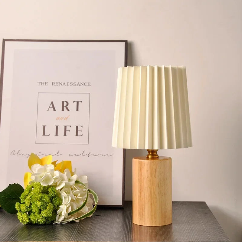 Belo Pleated Table Lamp | Solid Wood Base, Soft Ambient Glow