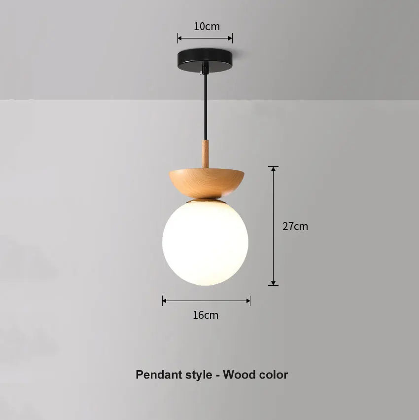 Bela Glass Pendant Light | Frosted Shade, Wood Finish