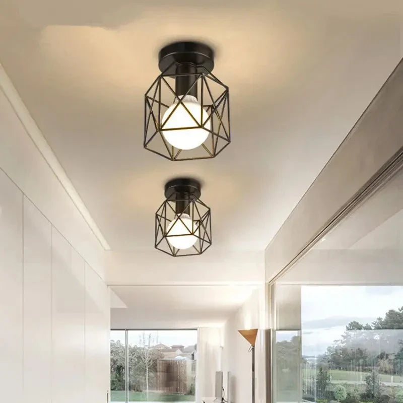 Bela Gold Ceiling Light | Geometric Metal Cage, Compact Design