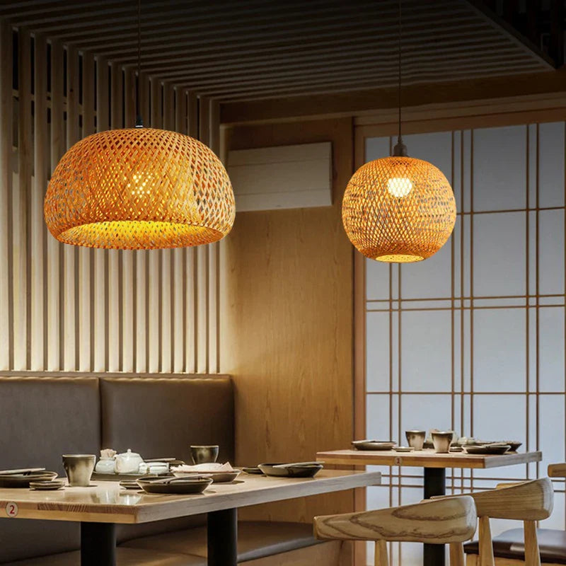 Bela Bamboo Pendant Lamp | Handwoven Rattan Shade, Adjustable Length