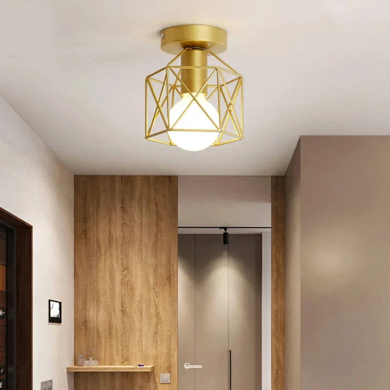 Bela Gold Ceiling Light | Geometric Metal Cage, Compact Design