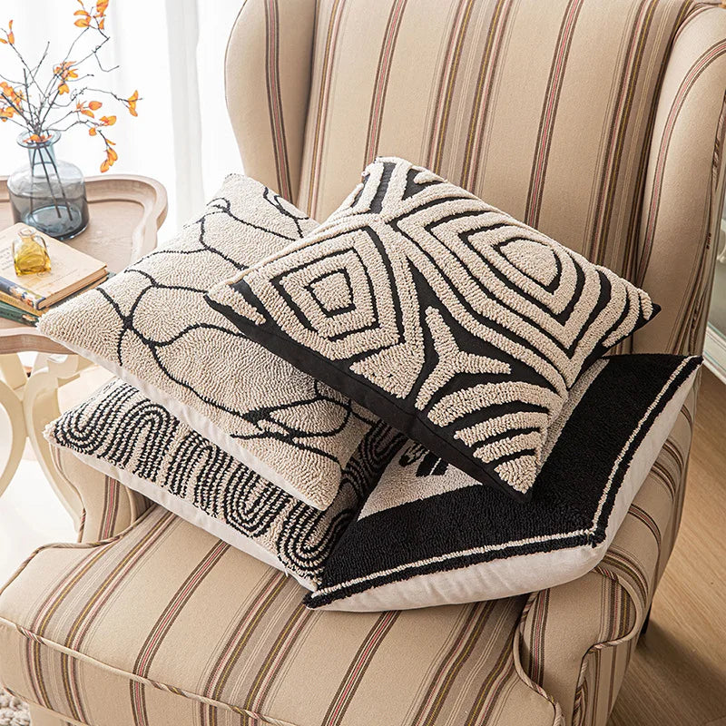 Luna Tufted Kussenhoes | Geometrisch Patroon, Zacht Katoen-Polyester