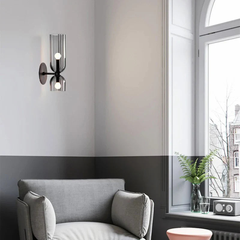 Bela Glass Wall Lamp | Smoked Tube Design, Up & Down Lighting
