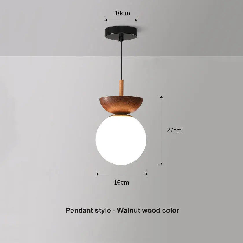 Bela Glass Pendant Light | Frosted Shade, Wood Finish