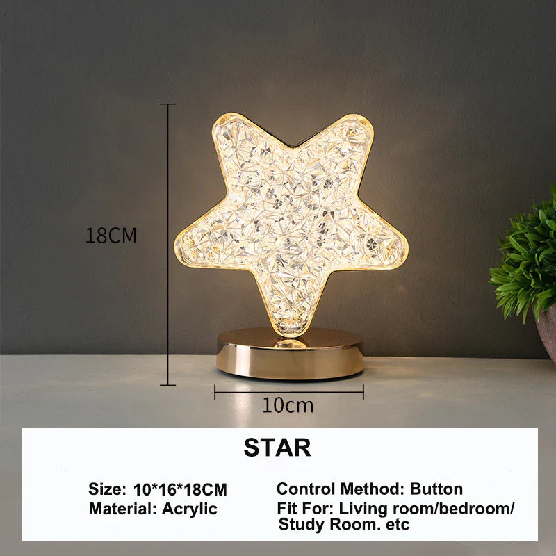 Blyss 3D Crystal LED Night Light | Touch Dimming, Rechargeable