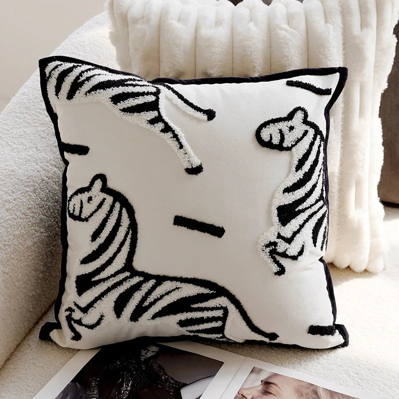 Cavalli Cushion Cover | Embroidered Animal Prints, 45x45 cm