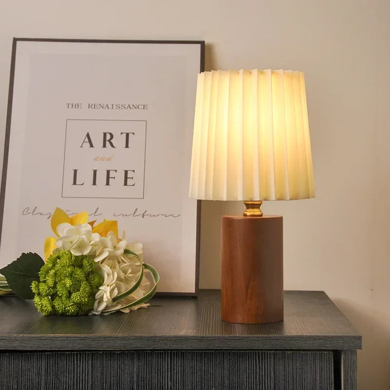 Belo Pleated Table Lamp | Solid Wood Base, Soft Ambient Glow
