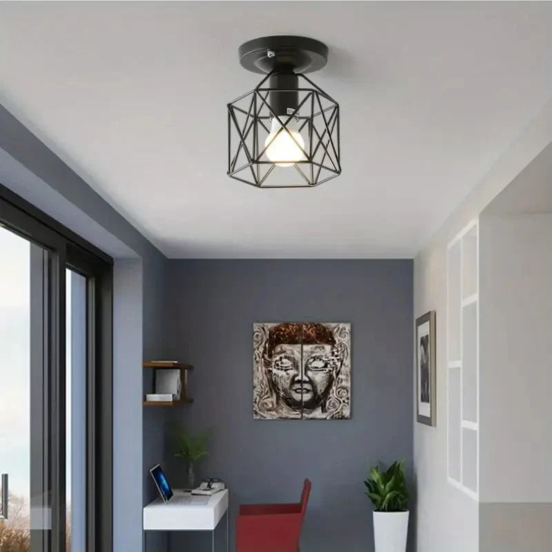Bela Gold Ceiling Light | Geometric Metal Cage, Compact Design