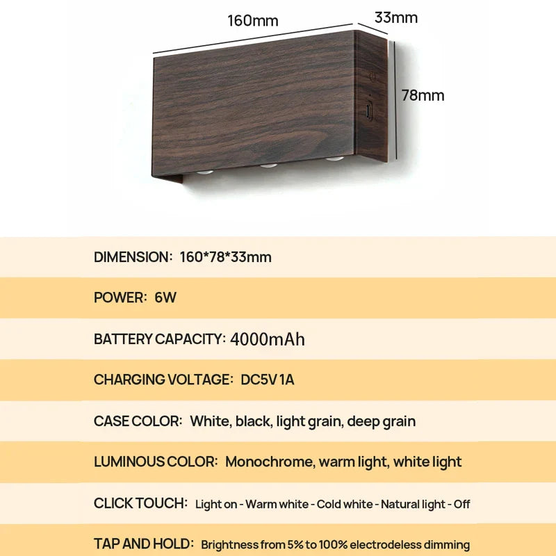 Belo Wall Lamp | Wireless Touch Control, Wood-Grain Design